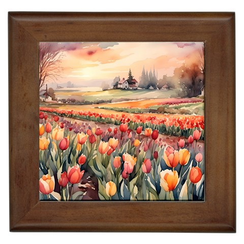 Tulips Field Tree Framed Tile from ArtsNow.com Front