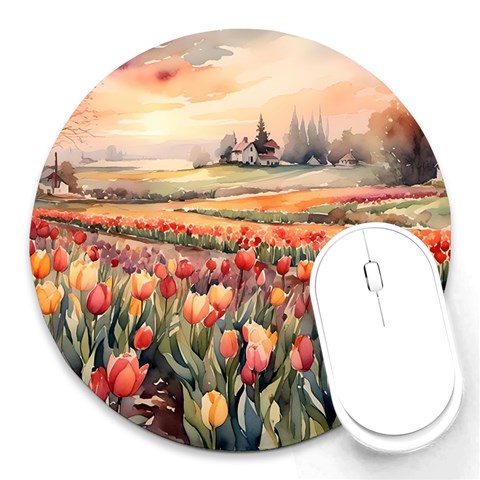 Tulips Field Tree Round Mousepad from ArtsNow.com Front