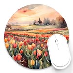 Tulips Field Tree Round Mousepad