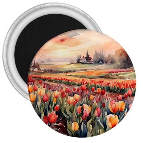 Tulips Field Tree 3  Magnets from ArtsNow.com Front