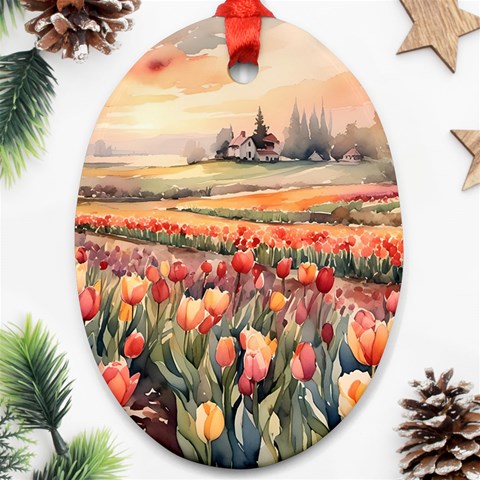 Tulips Field Tree Ornament (Oval) from ArtsNow.com Front