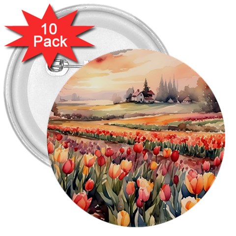 Tulips Field Tree 3  Buttons (10 pack)  from ArtsNow.com Front