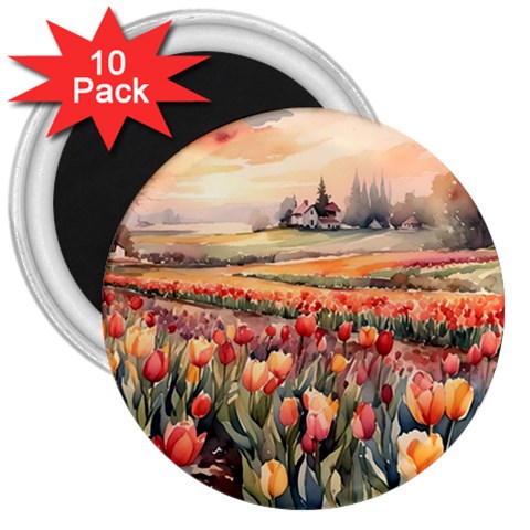 Tulips Field Tree 3  Magnets (10 pack)  from ArtsNow.com Front