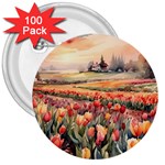Tulips Field Tree 3  Buttons (100 pack) 