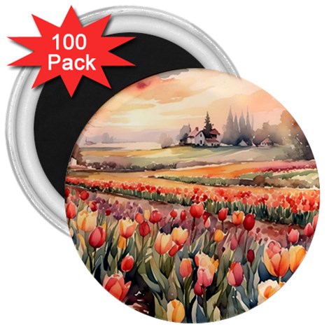 Tulips Field Tree 3  Magnets (100 pack) from ArtsNow.com Front