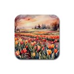 Tulips Field Tree Rubber Square Coaster (4 pack)