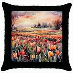 Tulips Field Tree Throw Pillow Case (Black)