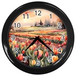 Tulips Field Tree Wall Clock (Black)