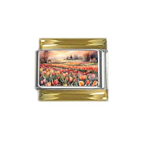 Tulips Field Tree Gold Trim Italian Charm (9mm) from ArtsNow.com Front