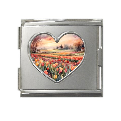 Tulips Field Tree Mega Link Heart Italian Charm (18mm) from ArtsNow.com Front