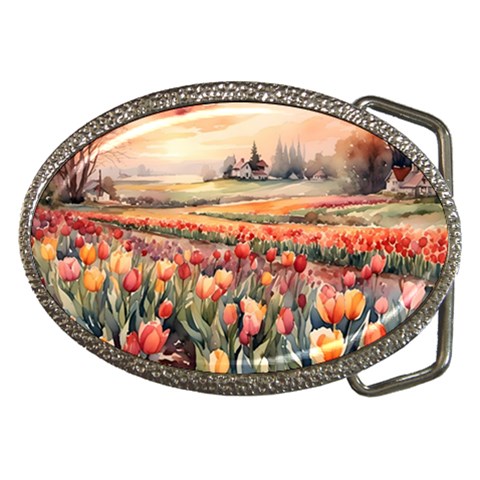 Tulips Field Tree Belt Buckles from ArtsNow.com Front