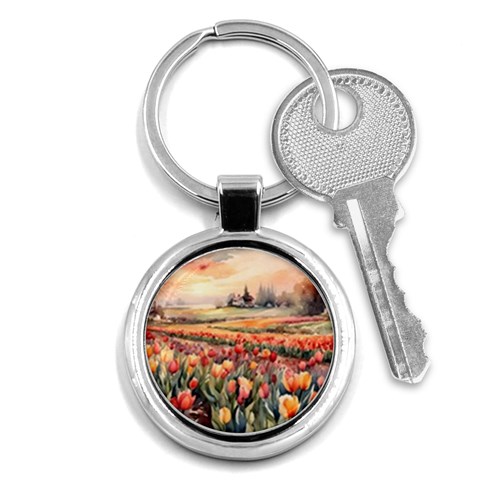 Tulips Field Tree Key Chain (Round) from ArtsNow.com Front