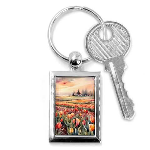 Tulips Field Tree Key Chain (Rectangle) from ArtsNow.com Front