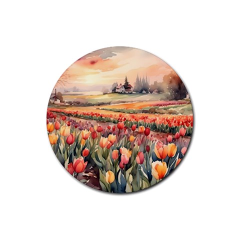 Tulips Field Tree Rubber Coaster (Round) from ArtsNow.com Front