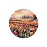 Tulips Field Tree Rubber Round Coaster (4 pack)