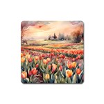 Tulips Field Tree Square Magnet