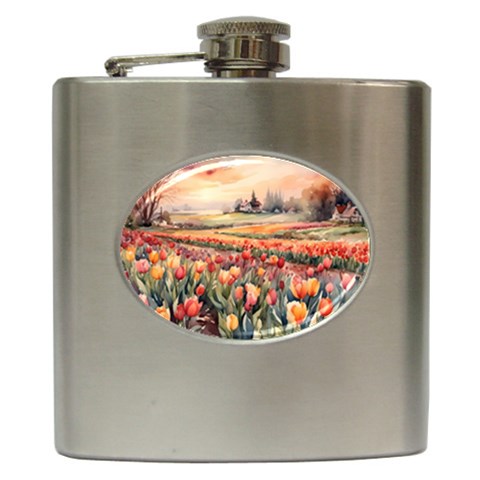 Tulips Field Tree Hip Flask (6 oz) from ArtsNow.com Front