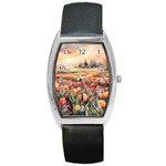 Tulips Field Tree Barrel Style Metal Watch