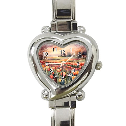 Tulips Field Tree Heart Italian Charm Watch from ArtsNow.com Front