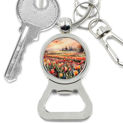 Tulips Field Tree Bottle Opener Key Chain from ArtsNow.com Front