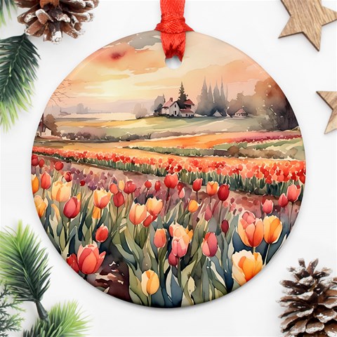 Tulips Field Tree Round Ornament (Two Sides) from ArtsNow.com Front