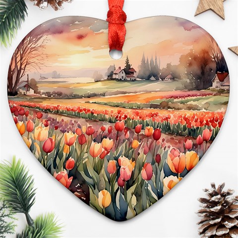 Tulips Field Tree Heart Ornament (Two Sides) from ArtsNow.com Front