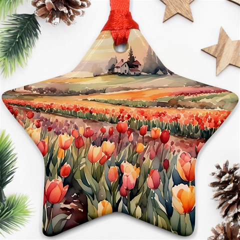 Tulips Field Tree Star Ornament (Two Sides) from ArtsNow.com Front