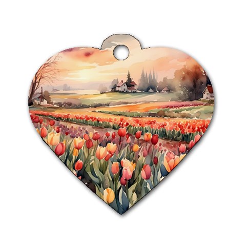 Tulips Field Tree Dog Tag Heart (Two Sides) from ArtsNow.com Front