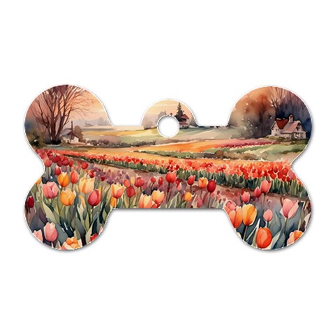 Tulips Field Tree Dog Tag Bone (One Side) from ArtsNow.com Front