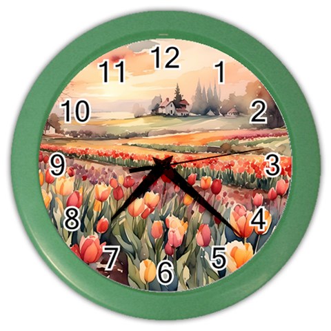 Tulips Field Tree Color Wall Clock from ArtsNow.com Front