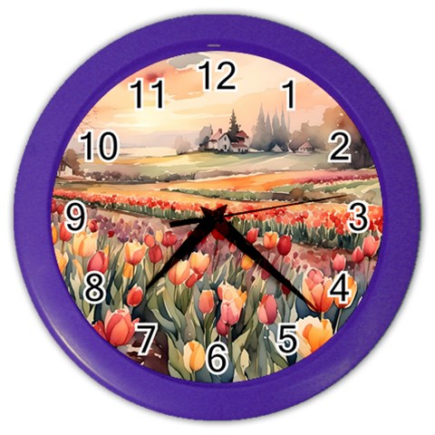 Tulips Field Tree Color Wall Clock from ArtsNow.com Front