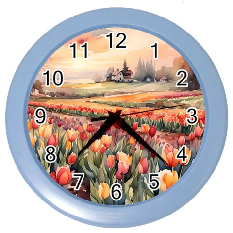 Tulips Field Tree Color Wall Clock from ArtsNow.com Front