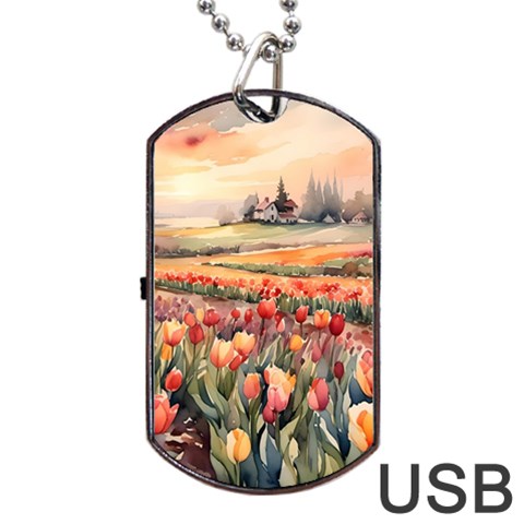 Tulips Field Tree Dog Tag USB Flash (One Side) from ArtsNow.com Front
