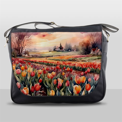 Tulips Field Tree Messenger Bag from ArtsNow.com Front