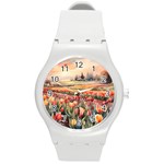 Tulips Field Tree Round Plastic Sport Watch (M)