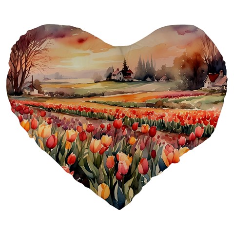 Tulips Field Tree Large 19  Premium Heart Shape Cushions from ArtsNow.com Front