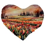 Tulips Field Tree Large 19  Premium Heart Shape Cushions