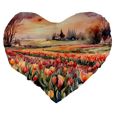 Tulips Field Tree Large 19  Premium Heart Shape Cushions from ArtsNow.com Back