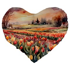 Tulips Field Tree Large 19  Premium Heart Shape Cushions from ArtsNow.com Back