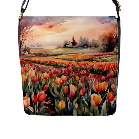 Tulips Field Tree Flap Closure Messenger Bag (L) from ArtsNow.com Front