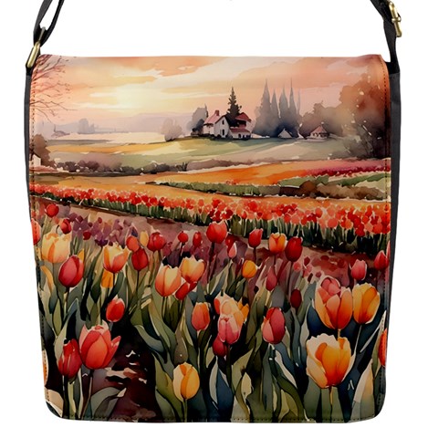 Tulips Field Tree Flap Closure Messenger Bag (S) from ArtsNow.com Front