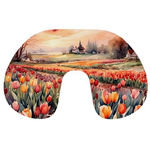 Tulips Field Tree Travel Neck Pillow from ArtsNow.com Front