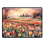 Tulips Field Tree 50  x 40  Two Sides Fleece Blanket (Small)