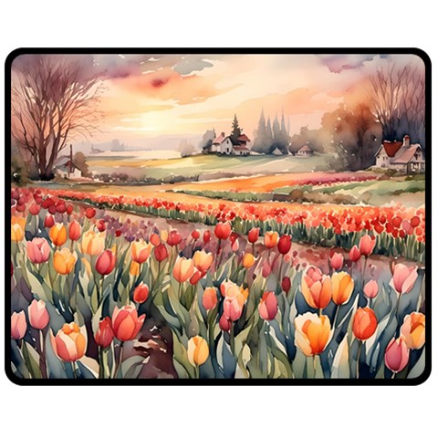 Tulips Field Tree 60  x 50  Two Sides Fleece Blanket (Medium) from ArtsNow.com 58.8 x47.4  Blanket Front