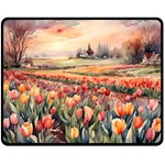 Tulips Field Tree 60  x 50  Two Sides Fleece Blanket (Medium)