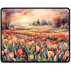 Tulips Field Tree 60  x 50  Two Sides Fleece Blanket (Medium) from ArtsNow.com 58.8 x47.4  Blanket Back