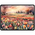 Tulips Field Tree 80  x 56  Two Sides Fleece Blanket (Large)