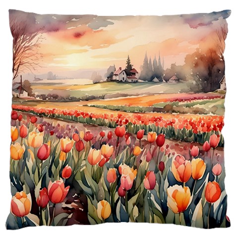 Tulips Field Tree Large Premium Plush Fleece Cushion Case (One Side) from ArtsNow.com Front