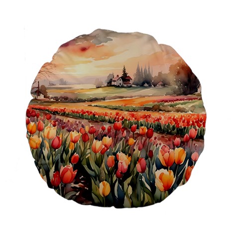 Tulips Field Tree Standard 15  Premium Flano Round Cushions from ArtsNow.com Front