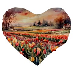 Tulips Field Tree Large 19  Premium Flano Heart Shape Cushions from ArtsNow.com Front